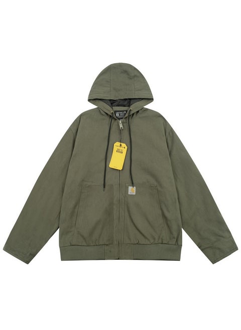 In-Stock Carharrt American Style Thickened Work Jacket J130 Hooded Casual Canvas Coat For Loose Fit Regular Length Jacket Green [regular]