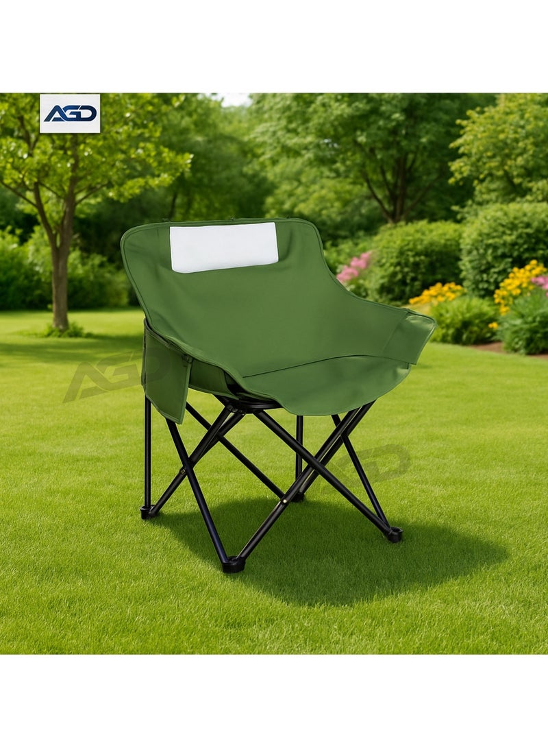 إيه جي دي كرسي قابل للطي مناسب للتخييم والشاطئ وصيد الأسماك والنزهات، قماش أكسفورد مع جيوب تخزين جانبية/ أخضر - Image 1