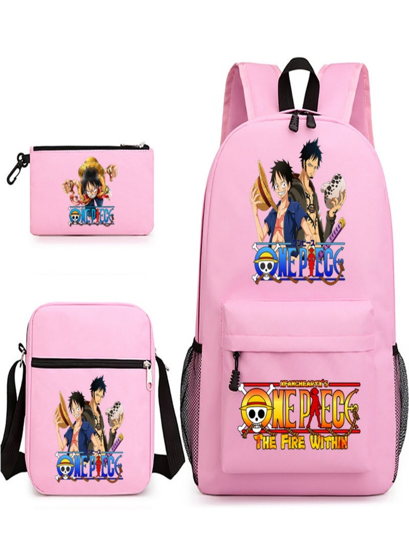 One Piece Children Backpack Schoolbag Teen Student School Book bag with Lunch Box Pen Case 3 in 1 for Kids