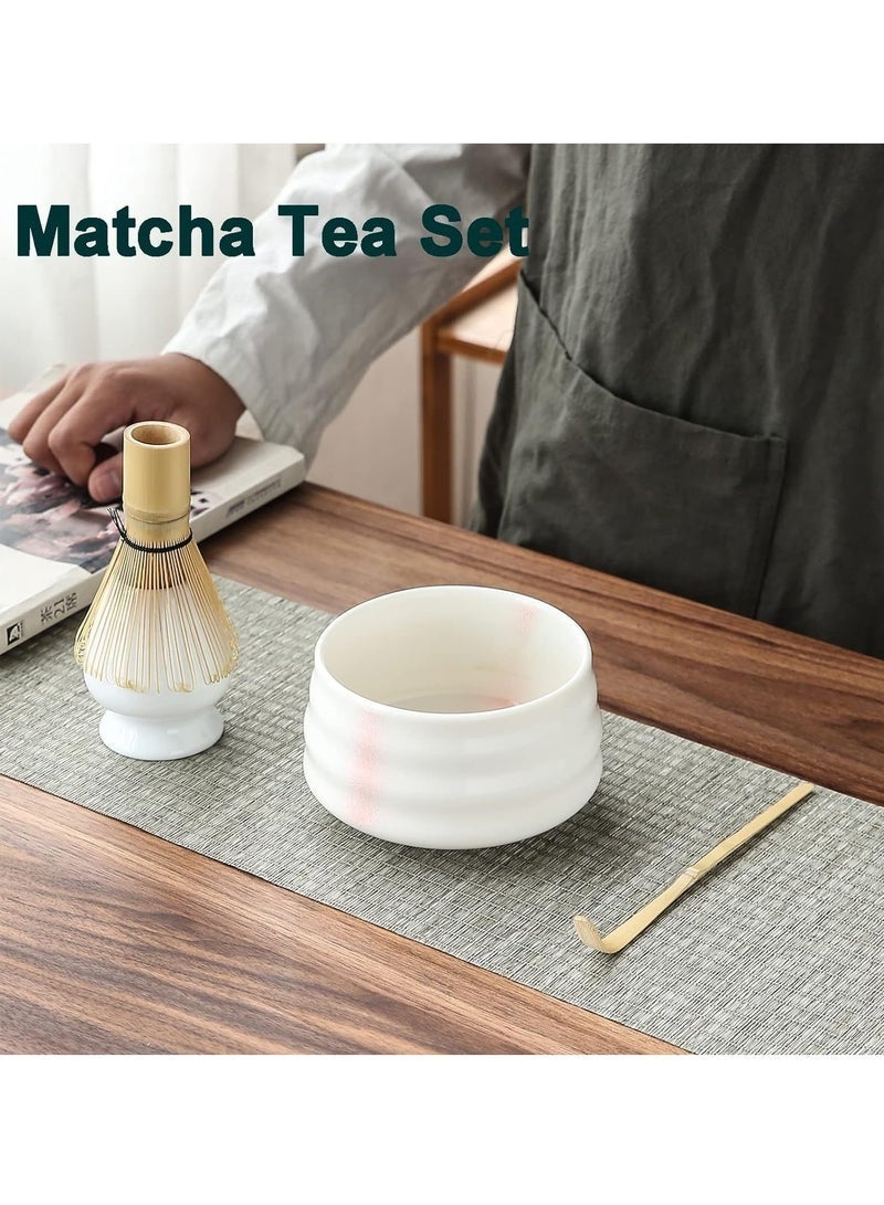 Forest Home 4 Piece Matcha Tea Set Matcha Whisk Kit Matcha Ceramic Bowl Matcha Whisk, White Whisk Holder Traditional Scoop Perfect Set to a Traditional of Matcha Tool (Pink and White) - Image 2