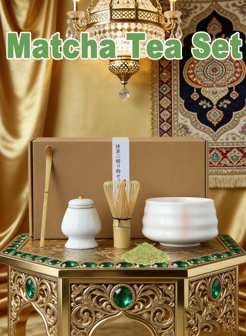 Forest Home 4 Piece Matcha Tea Set Matcha Whisk Kit Matcha Ceramic Bowl Matcha Whisk, White Whisk Holder Traditional Scoop Perfect Set to a Traditional of Matcha Tool (Pink and White) - Image 1