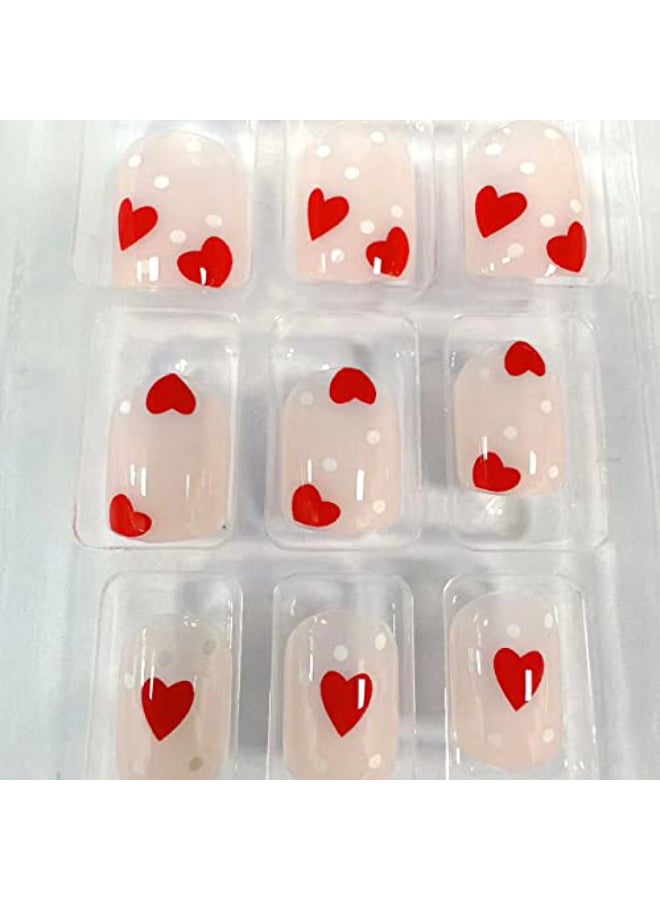 KZBTRBT 24Pcs Valentines Day Press on Nails Short Square Cute Heart Fake Nails Full Cover Glue on Nails with Design Red Heart Nude Glossy Artificial Stick on Nails False Nails for Women Girls - Image 4