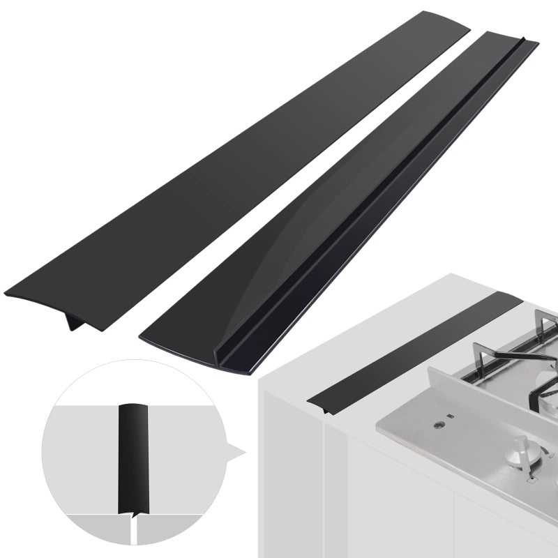 SameTech Silicone Stove Counter Gap Cover (2 Pack),Easy Clean Heat Resistant Wide & Long Kitchen Stove Gap Filler,Seals Spills Between Counters, Oven, Stovetops, Washing Machines, Washer, Dryer(21in, Black) - Image 1