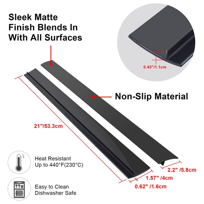 SameTech Silicone Stove Counter Gap Cover (2 Pack),Easy Clean Heat Resistant Wide & Long Kitchen Stove Gap Filler,Seals Spills Between Counters, Oven, Stovetops, Washing Machines, Washer, Dryer(21in, Black) - Image 2