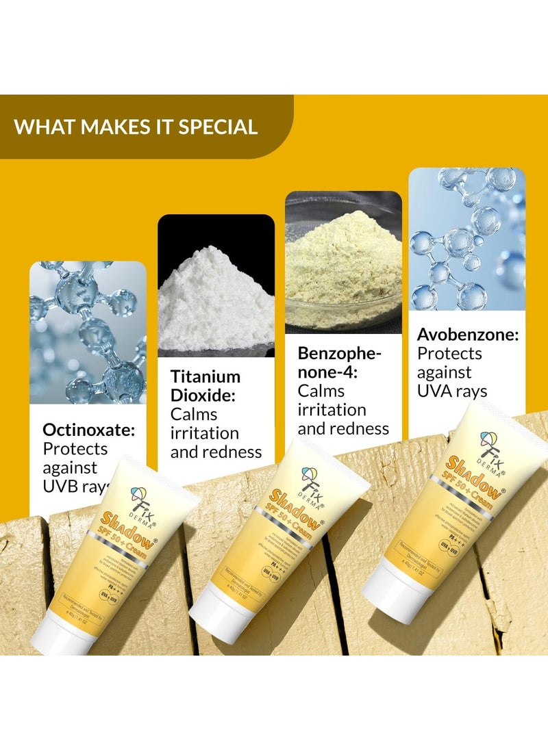 shadow sunscreen spf 50 plus cream sunscreen for dry skin uva and uvb protection non greasy and water resistant 40gm