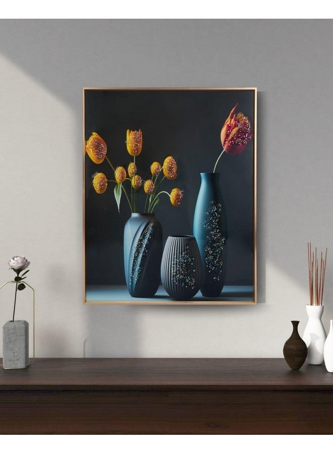 MODECOR Crystal Vase Wall Art - 40x50 cm Digitally Printed Floral Design with Embedded Crystals, Acrylic Layer & Aluminium Frame | Elegant Modern Wall Décor for Living Room, Dining Room & Office - Image 2