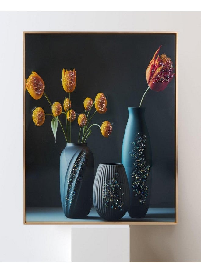 MODECOR Crystal Vase Wall Art - 40x50 cm Digitally Printed Floral Design with Embedded Crystals, Acrylic Layer & Aluminium Frame | Elegant Modern Wall Décor for Living Room, Dining Room & Office - Image 1