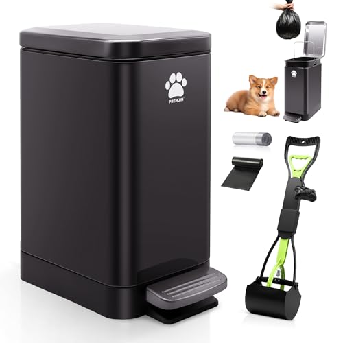 PREMJIN Dog Poop Trash Can Outside with Poop Scooper for Dogs, 12L/3.2Gal Metal Outdoor Garbage Can with Lid Suitable for Small, Medium and Large Dogs (Tungsten Steel) - Image 1