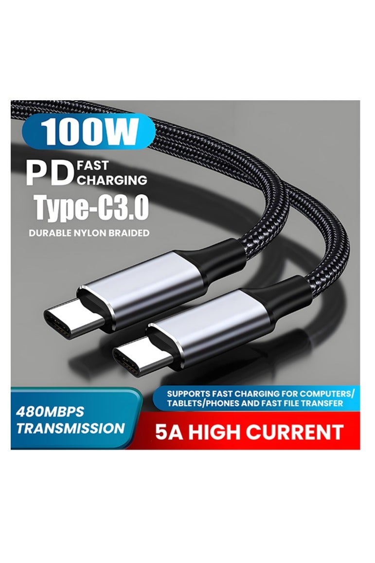 USB C Cable 1M / 1.5M Nylon Braided 100W Power Delivery PD Fast charge Cable USB type C To type-C For iPhone 16 15 Pro Max iPad MacBook Samsung Laptop Lenovo Dell Xiaomi - Image 1