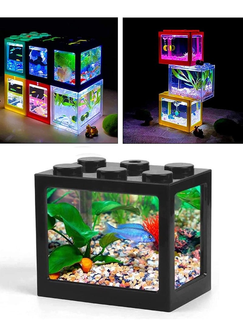 Generic - USB Mini Aquarium Fish Tank with LED Light Small Fish Tank Office Desktop Decoration Black 16X10.5X14Cm - Image 1