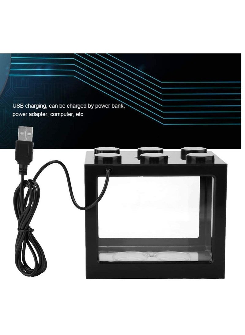 Generic - USB Mini Aquarium Fish Tank with LED Light Small Fish Tank Office Desktop Decoration Black 16X10.5X14Cm - Image 1