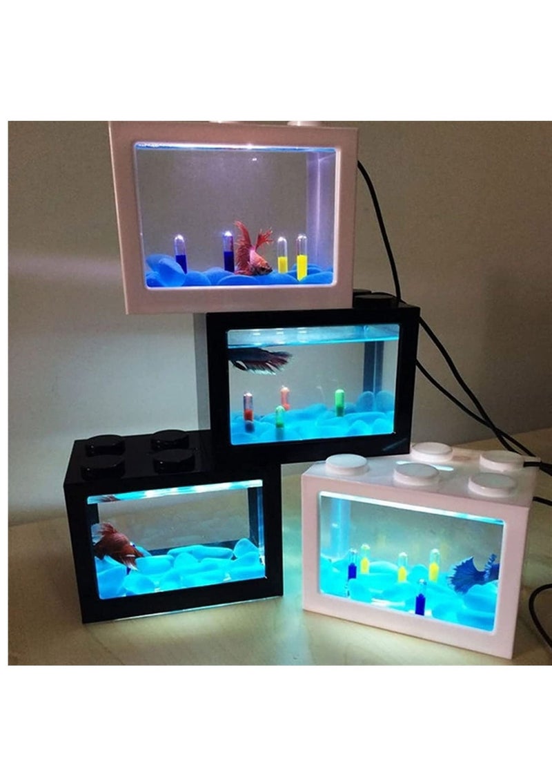 Generic - USB Mini Aquarium Fish Tank with LED Light Small Fish Tank Office Desktop Decoration Black 16X10.5X14Cm - Image 1