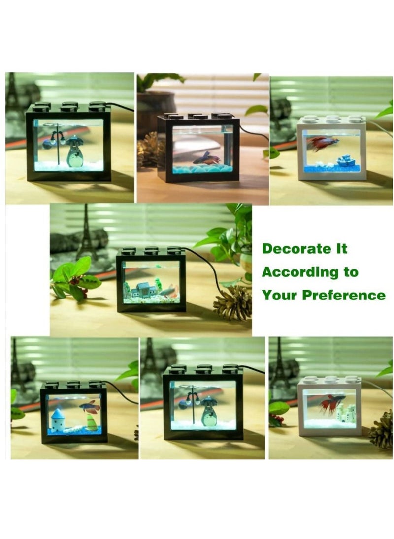 Generic - USB Mini Aquarium Fish Tank with LED Light Small Fish Tank Office Desktop Decoration Black 16X10.5X14Cm - Image 1