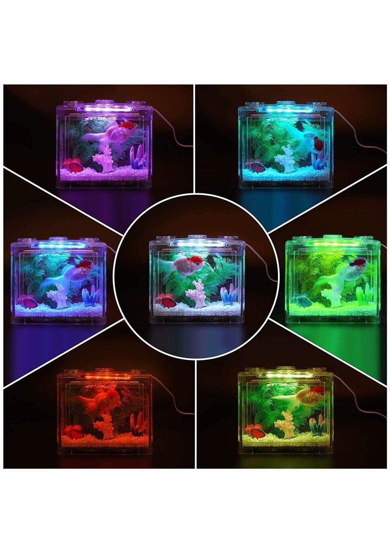 Generic - USB Mini Aquarium Fish Tank with LED Light Small Fish Tank Office Desktop Decoration Black 16X10.5X14Cm - Image 1