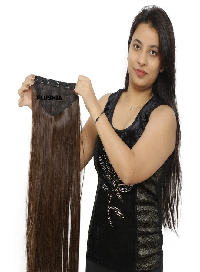 FLUSHIA Dark Brown Synthetic Fibre 5 Clips Straight Hair Extension | Synthetic Fiber in 24 inch , 5 Clips Head in 1 Piece For women and girls | Women's 24 Inch Clip In Hair Extension (630) Brown Color. - Image 2
