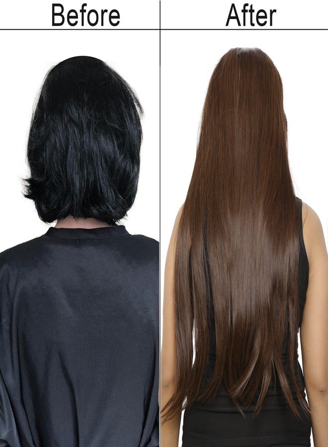 FLUSHIA Dark Brown Synthetic Fibre 5 Clips Straight Hair Extension | Synthetic Fiber in 24 inch , 5 Clips Head in 1 Piece For women and girls | Women's 24 Inch Clip In Hair Extension (630) Brown Color. - Image 5