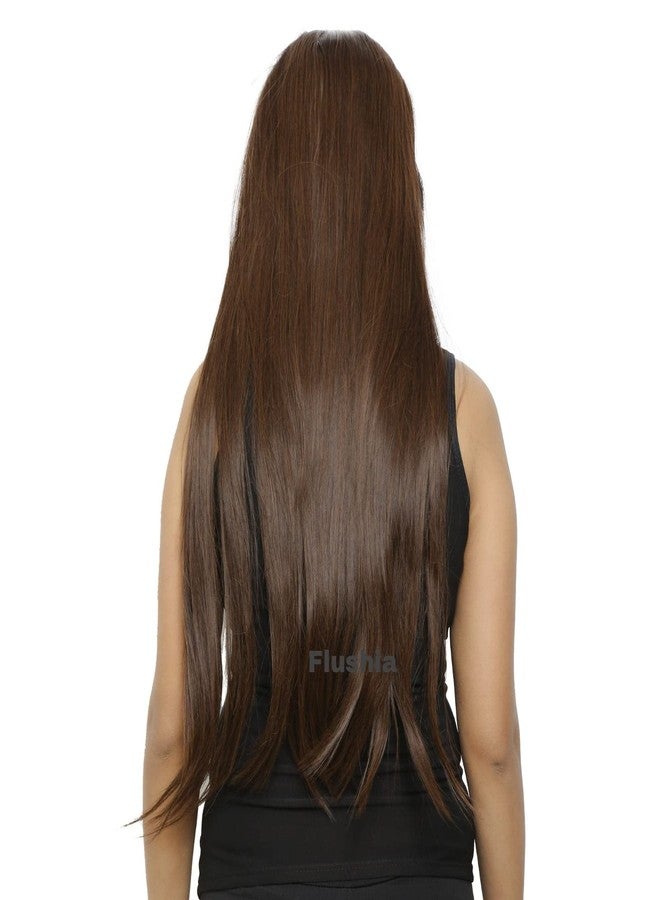 FLUSHIA Dark Brown Synthetic Fibre 5 Clips Straight Hair Extension | Synthetic Fiber in 24 inch , 5 Clips Head in 1 Piece For women and girls | Women's 24 Inch Clip In Hair Extension (630) Brown Color. - Image 1