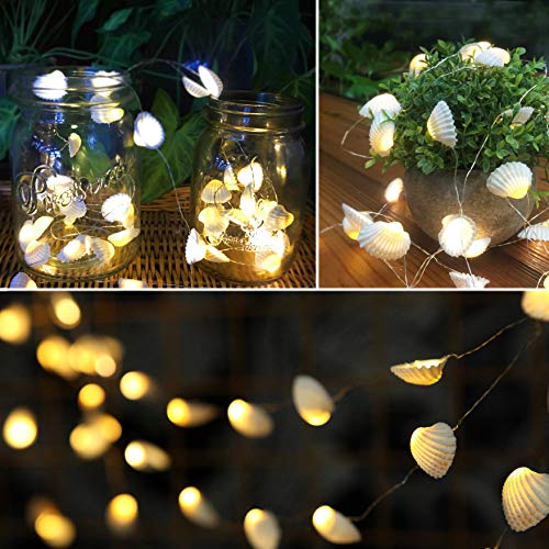WSgift Natural Beach Seashell String Lights 13.85 Ft 40 Warm White LED Weatherproof Battery Operated 8 Modes Ocean Lights for Holiday Parties Bedrooms Weddings Gardens with Remote and Timer - Image 5