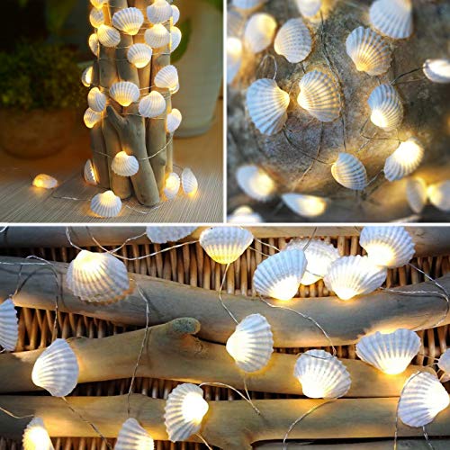 WSgift Natural Beach Seashell String Lights 13.85 Ft 40 Warm White LED Weatherproof Battery Operated 8 Modes Ocean Lights for Holiday Parties Bedrooms Weddings Gardens with Remote and Timer - Image 2