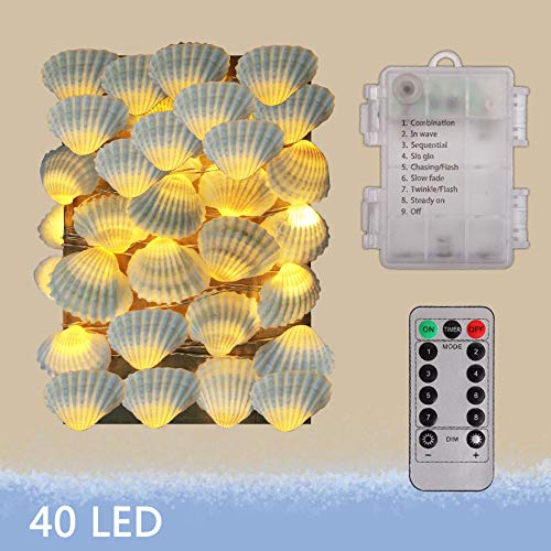 WSgift Natural Beach Seashell String Lights 13.85 Ft 40 Warm White LED Weatherproof Battery Operated 8 Modes Ocean Lights for Holiday Parties Bedrooms Weddings Gardens with Remote and Timer - Image 3