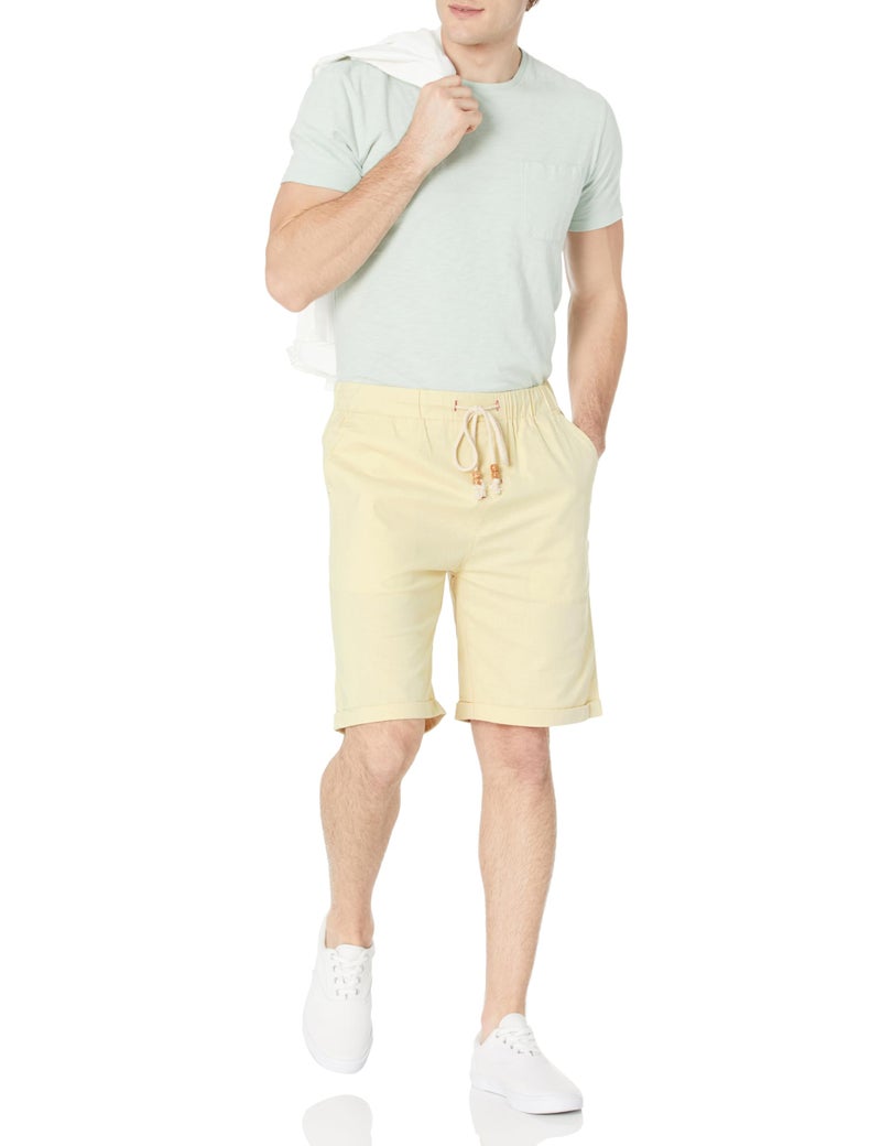 Janmid Men's Linen Shorts Casual Elastic Waist Drawstring Summer Beach Shorts with Pockets Beige 3XL - Image 3