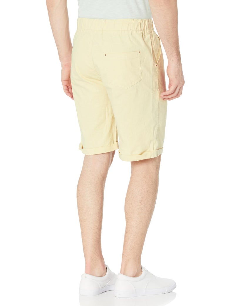 Janmid Men's Linen Shorts Casual Elastic Waist Drawstring Summer Beach Shorts with Pockets Beige 3XL - Image 2