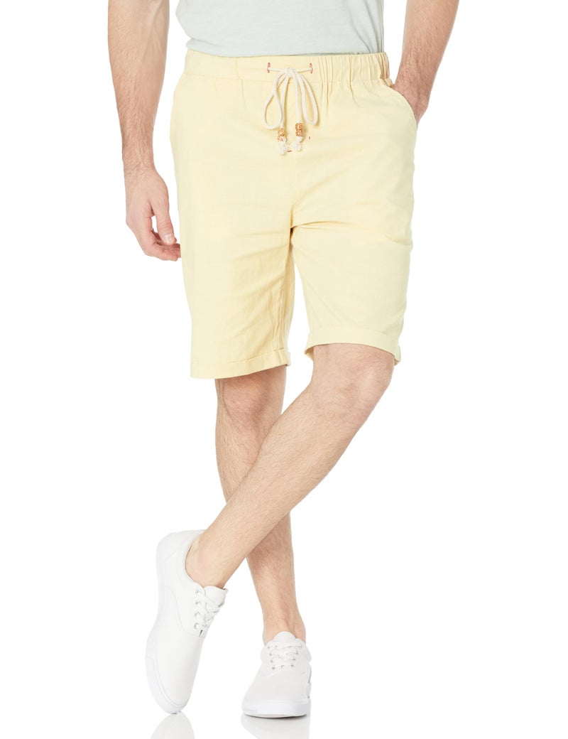 Janmid Men's Linen Shorts Casual Elastic Waist Drawstring Summer Beach Shorts with Pockets Beige 3XL - Image 1