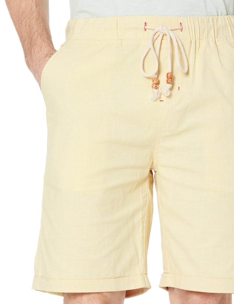 Janmid Men's Linen Shorts Casual Elastic Waist Drawstring Summer Beach Shorts with Pockets Beige 3XL - Image 4