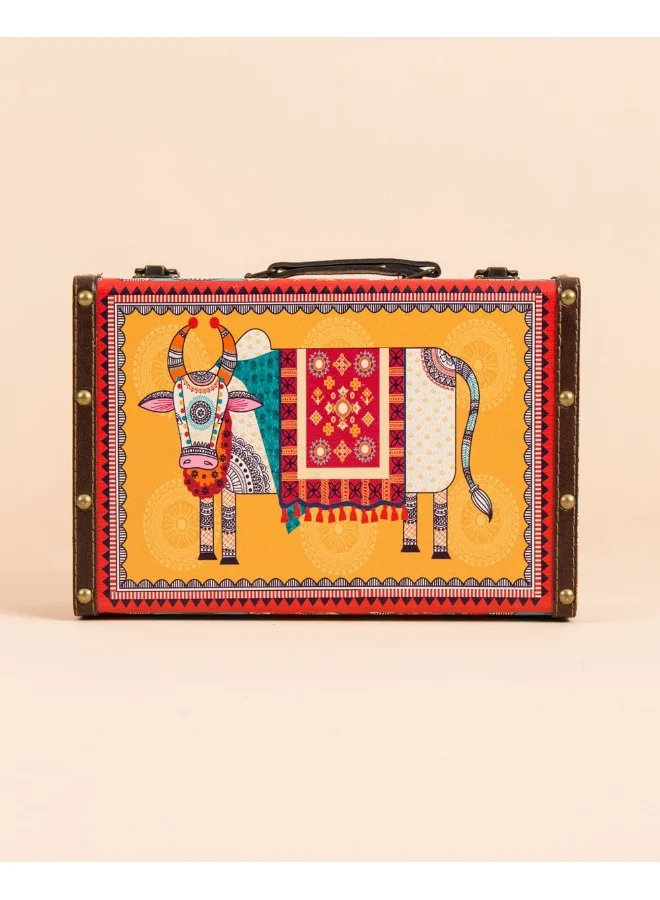 Chumbak Ornate Cows Suitcase - Yellow
