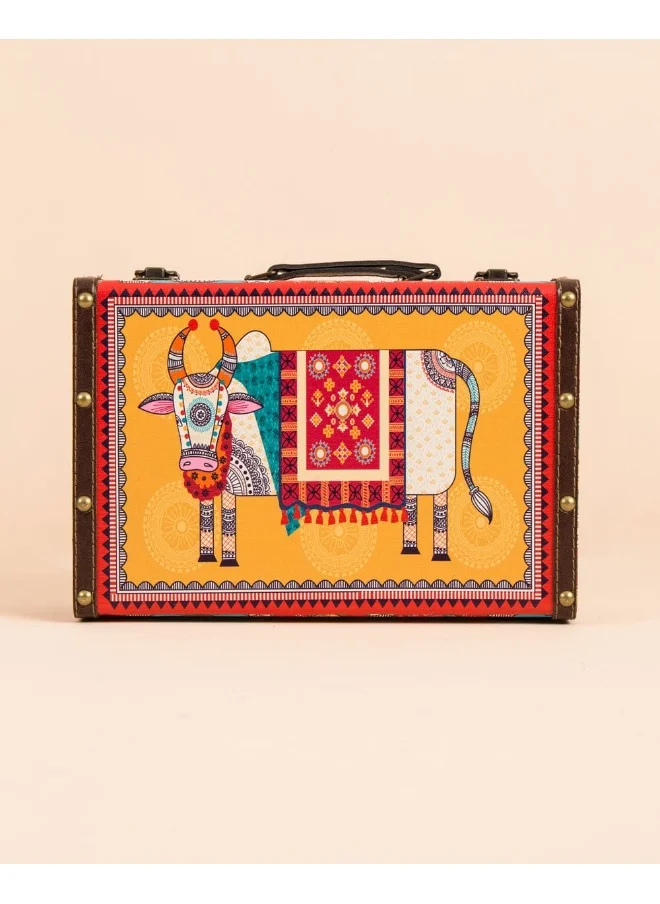 Chumbak Ornate Cows Suitcase - Yellow