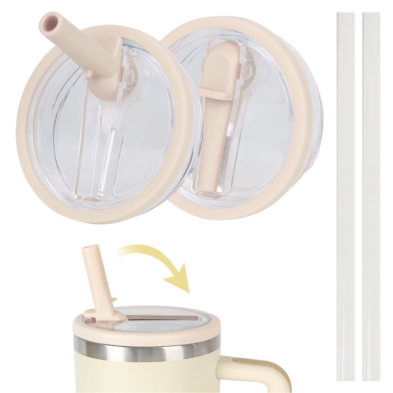 XHJH 30 oz Replacement Lid for Stanley Quencher Tumbler Flip Straw 2 PCS Spill Proof Lid Accessories Fit for Stanley with handle LeakProof Splash Resistant Replaceble Cover Cap forStanleyLvory2