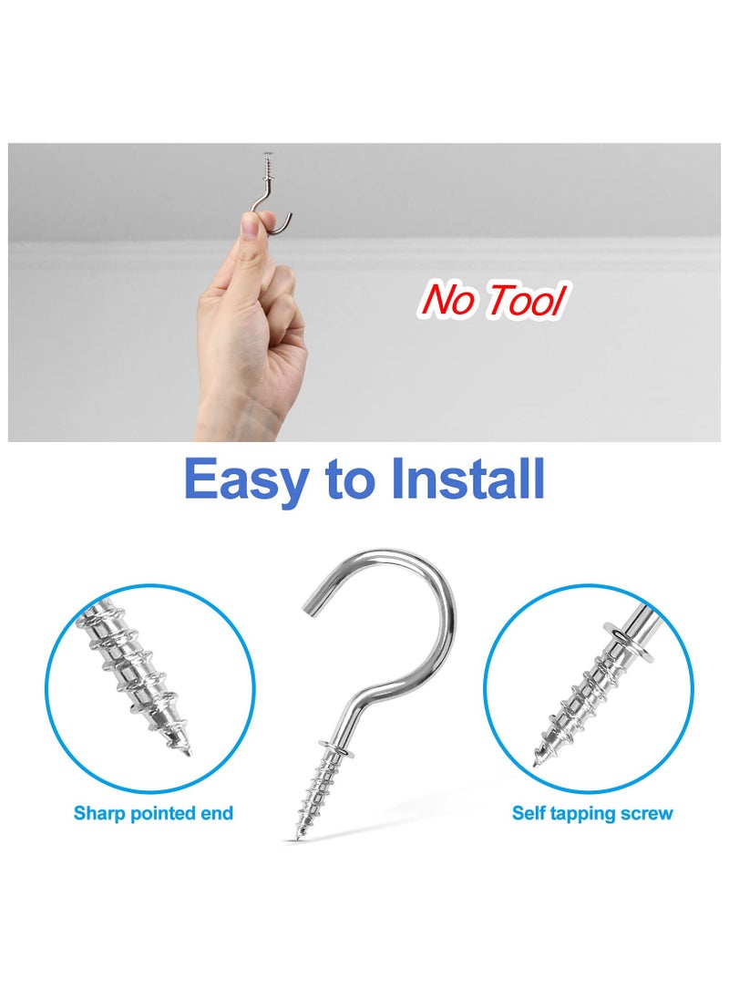sokany - 75 Pieces Small Hooks Screw In, 6 Sizes Metal Screw Hooks for Wood, Cup Hooks Screw In, Sliver Screw in Hooks for Hanging Mug Key and Garden Lights (Silver) - Image 1