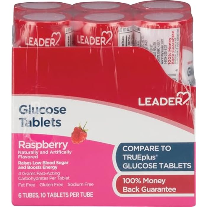 LEADER Glucose Tablets Raspberry 6 Tubes, 10 Tablets PER Tube Pack of 1 - Image 1