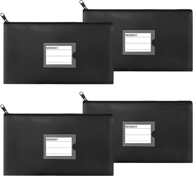 Sinzip 4 Pack Bank Deposit Money Bag, Heavy Duty Leatherette Security Zipper Wallet with Clear Window, Coin Bag, Cash Bag, Tool Pouch, Assorted Colors (4 Pack Black) - Image 1