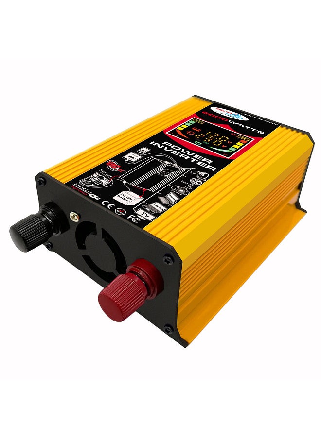 Generic - Modified Sine Wave Inverter High Frequency 6000W Power Watt Power Inverter DC12V-AC220V Converter Car Power Charger Inverter with 2.1A Dual USB Port Battery Clips Car Cigarette Plug LCD Display Screen - Image 1