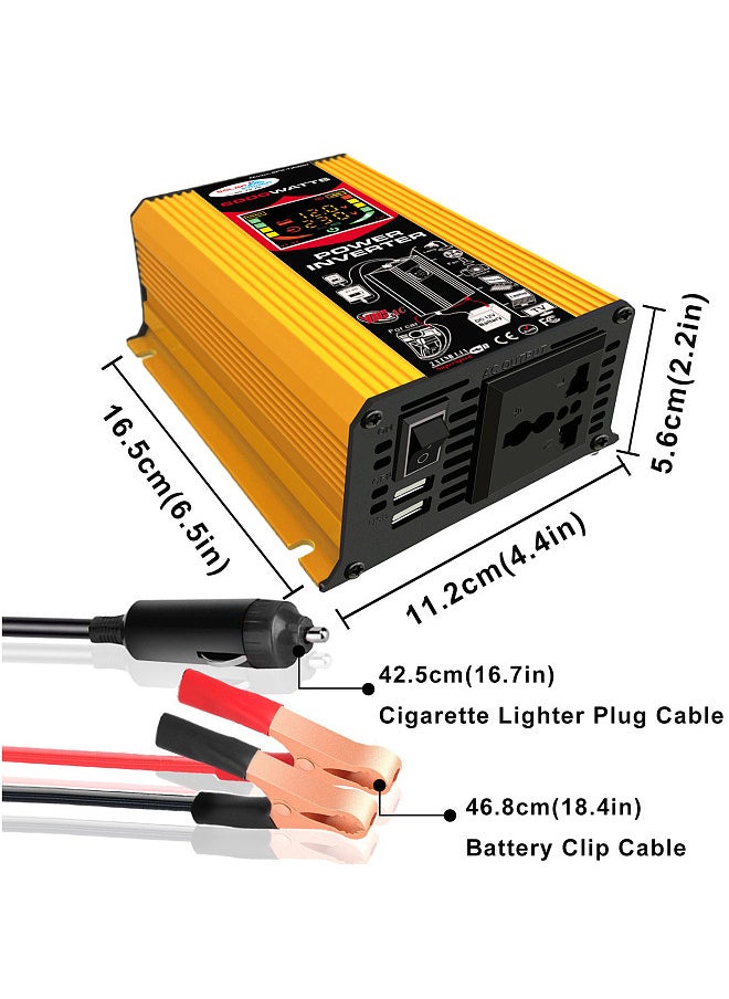 Generic - Modified Sine Wave Inverter High Frequency 6000W Power Watt Power Inverter DC12V-AC220V Converter Car Power Charger Inverter with 2.1A Dual USB Port Battery Clips Car Cigarette Plug LCD Display Screen - Image 1