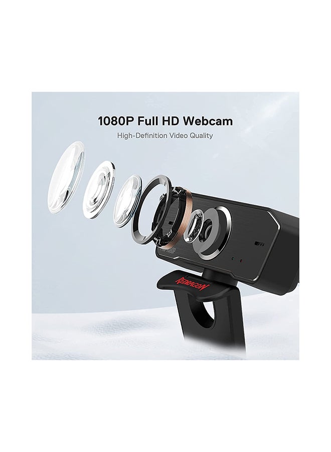 ريدراجون كاميرا ويب GW800 Hitman 1080P مع ميكروفون مزدوج مدمج، دوران 360 درجة - كاميرا ويب للكمبيوتر Skype 2.0 USB - 30 إطارًا في الثانية للدورات عبر الإنترنت ومؤتمرات الفيديو والبث - Image 2