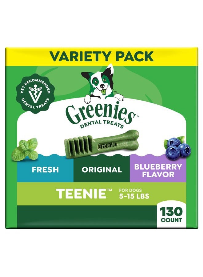 GREENIES TEENIE Natural Dog Dental Care Chews Oral Health Dog Treats 3-Flavor Variety Pack, (3) 12 oz. Pouches, 129 Total Treats - Image 1
