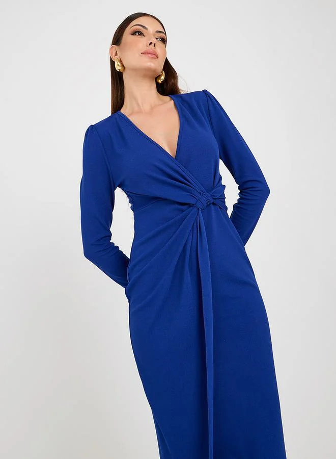 Styli Knotted Wrap Front Bodycon Midi Dress