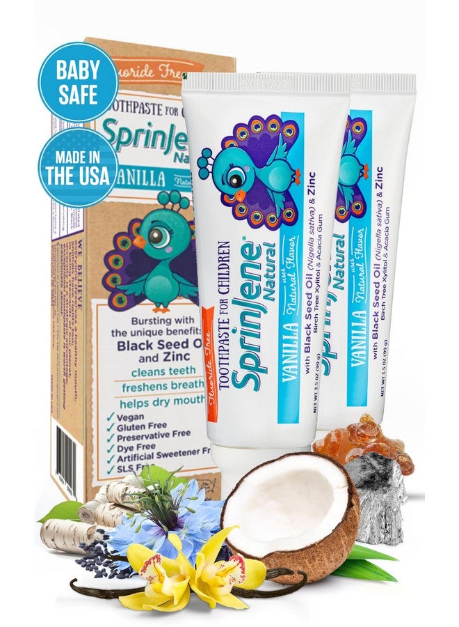 سبرين جين معجون أسنان سبرينجين الطبيعي للأطفال، بنكهة الفانيليا | معجون أسنان طبيعي للأطفال | معجون أسنان خالٍ من الفلورايد للأطفال الصغار | عبوة من قطعتين - Image 1