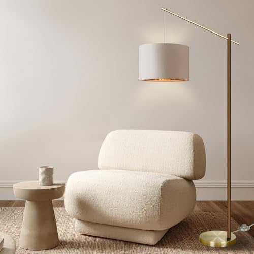 LALISU Arc Floor Lamp for Living Room, 68" Modern Dimmable Standing Lamp with Foot Switch, Adjustable Tall Corner Lamp with White Fabric Shade, Mid Century Arched Reading Light for Bedroom, Office (Brown) - Image 2
