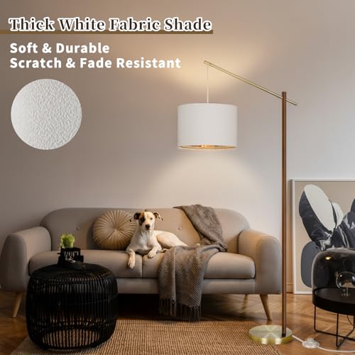 LALISU Arc Floor Lamp for Living Room, 68" Modern Dimmable Standing Lamp with Foot Switch, Adjustable Tall Corner Lamp with White Fabric Shade, Mid Century Arched Reading Light for Bedroom, Office (Brown) - Image 5