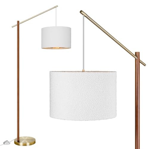 LALISU Arc Floor Lamp for Living Room, 68" Modern Dimmable Standing Lamp with Foot Switch, Adjustable Tall Corner Lamp with White Fabric Shade, Mid Century Arched Reading Light for Bedroom, Office (Brown) - Image 1