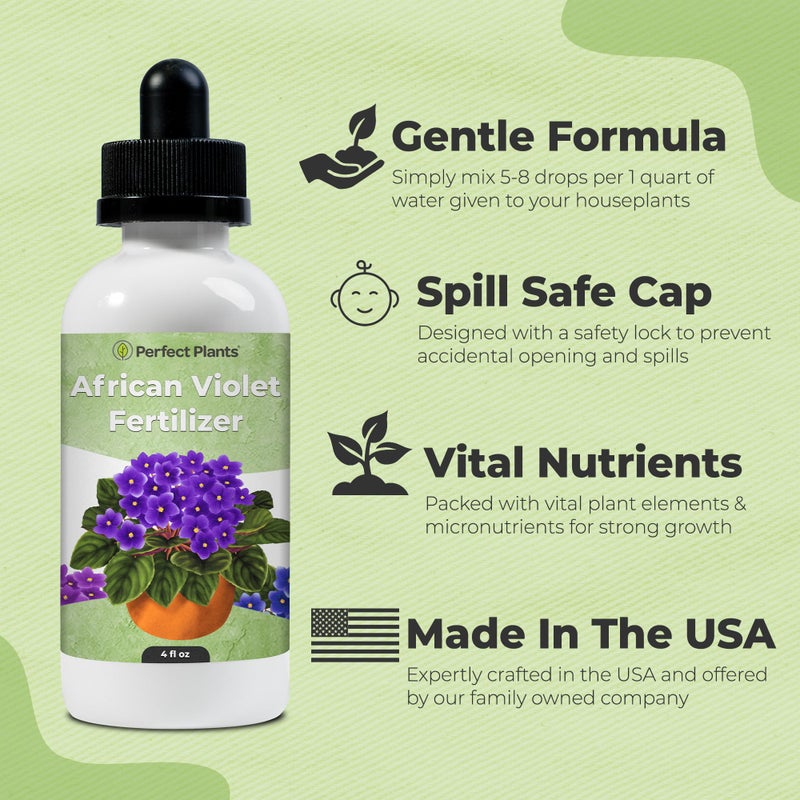 PERFECT PLANTS Liquid African Violet Food Drops by Perfect Plants | Fertilizer for Your Live Indoor Flowering Plant Garden | Packed with Premium Nutrients and Plant Foods | NPK 2-2-2 (4oz) - Image 2