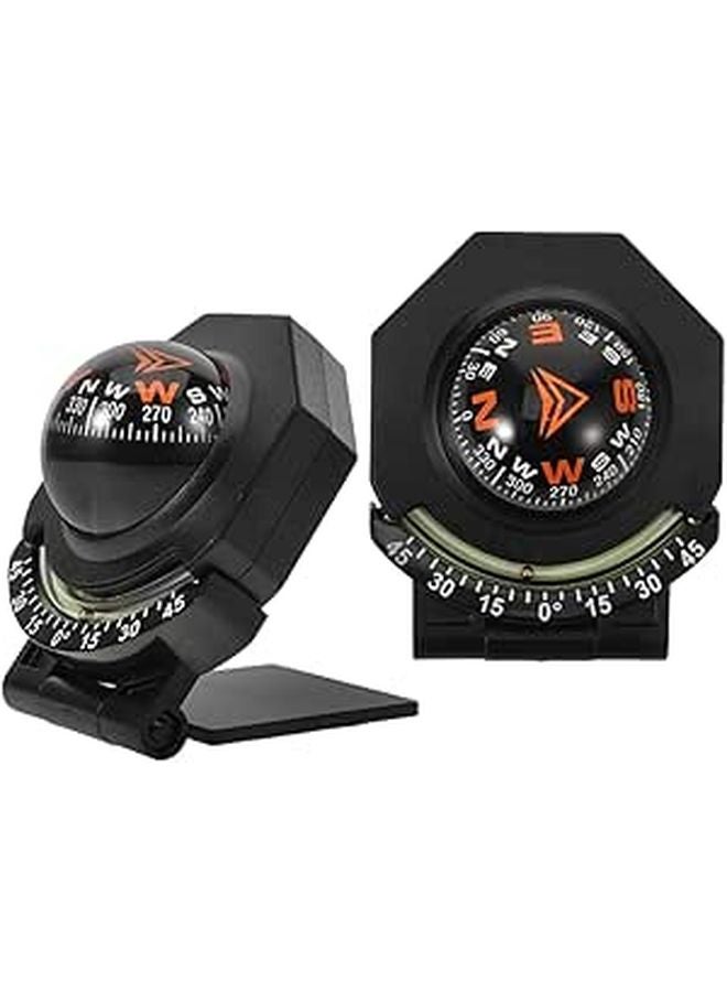 2Pcs Car Boat Dashboard Mount Auto Compass with Inclinometer Accurate Direction Display for Travel Safety - Image 1