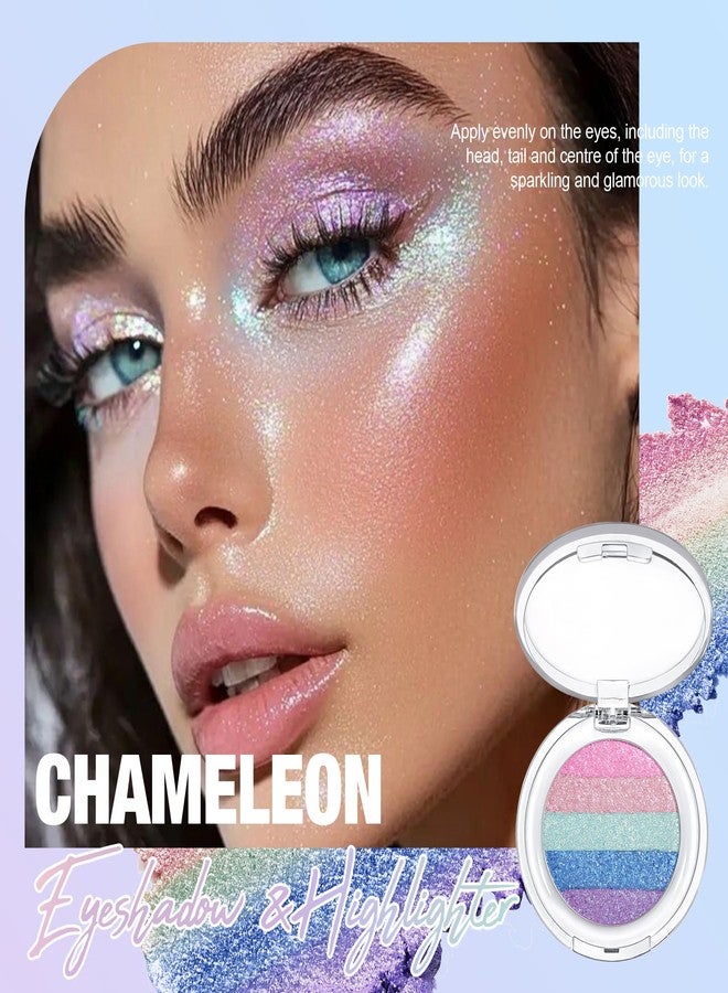 Easilydays Glitter Pink Purple Holographic Eyeshadow Palette, Sparkling Chameleon Multichrome Face Highlighter Color Shifting Shimmer Metallic Eye shadow Brightener for Women Halloween Makeup, 02 - Image 2