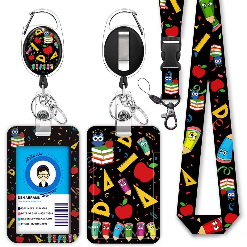 GIANCOMICS Cute Teacher Lanyards for Id Badges and Keys, Retractable ID Badge Holder with Detachable Lanyard, Fashionable Badge Reel Heavy Duty with Carabiner Clip, Nurse Teacher Office Gifts - Image 1