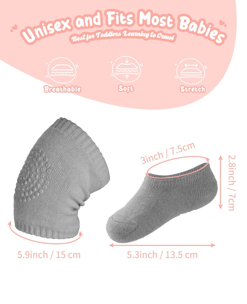 BOSONER Baby Crawling Anti-Slip Knee and Socks for Boys And Girls Best Infant Gift, Unisex Baby Toddlers Kneepads (Blue Pink Grey) 6-24 Months - Image 5