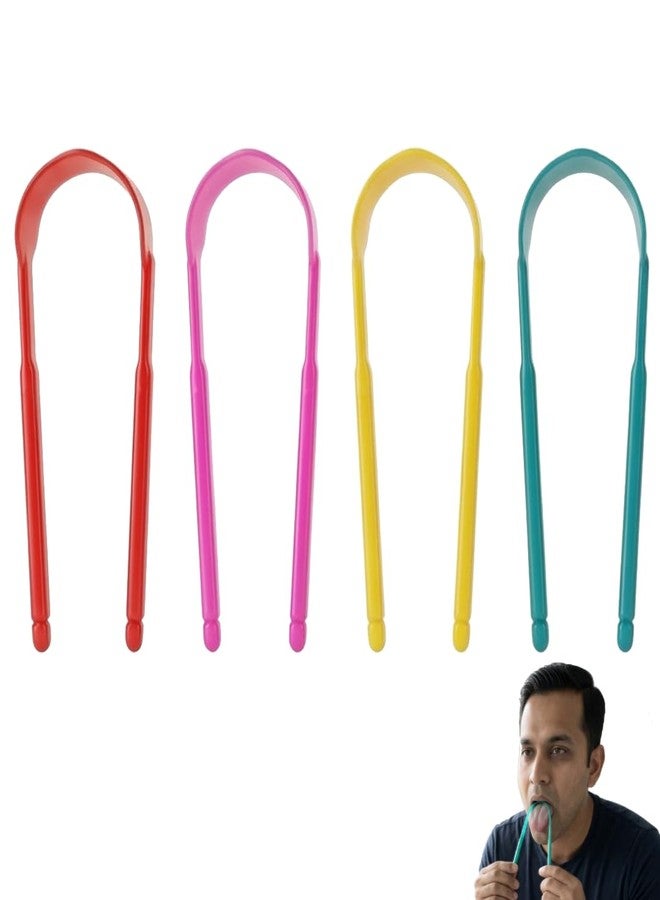 MAXI U Shaped Plastic Tongue Cleaner - Tongue Scraper for Bad Breath Removal, Fresh Breath, Firm Scraper for Kids and Adults, Multicolor Oral Hygiene Tool Pack of 4 - Image 1