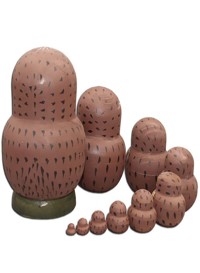 Moonmo 10pcs Brown Owl Handmade Wooden Russian Nesting Dolls Matryoshka Dolls Set - Image 4